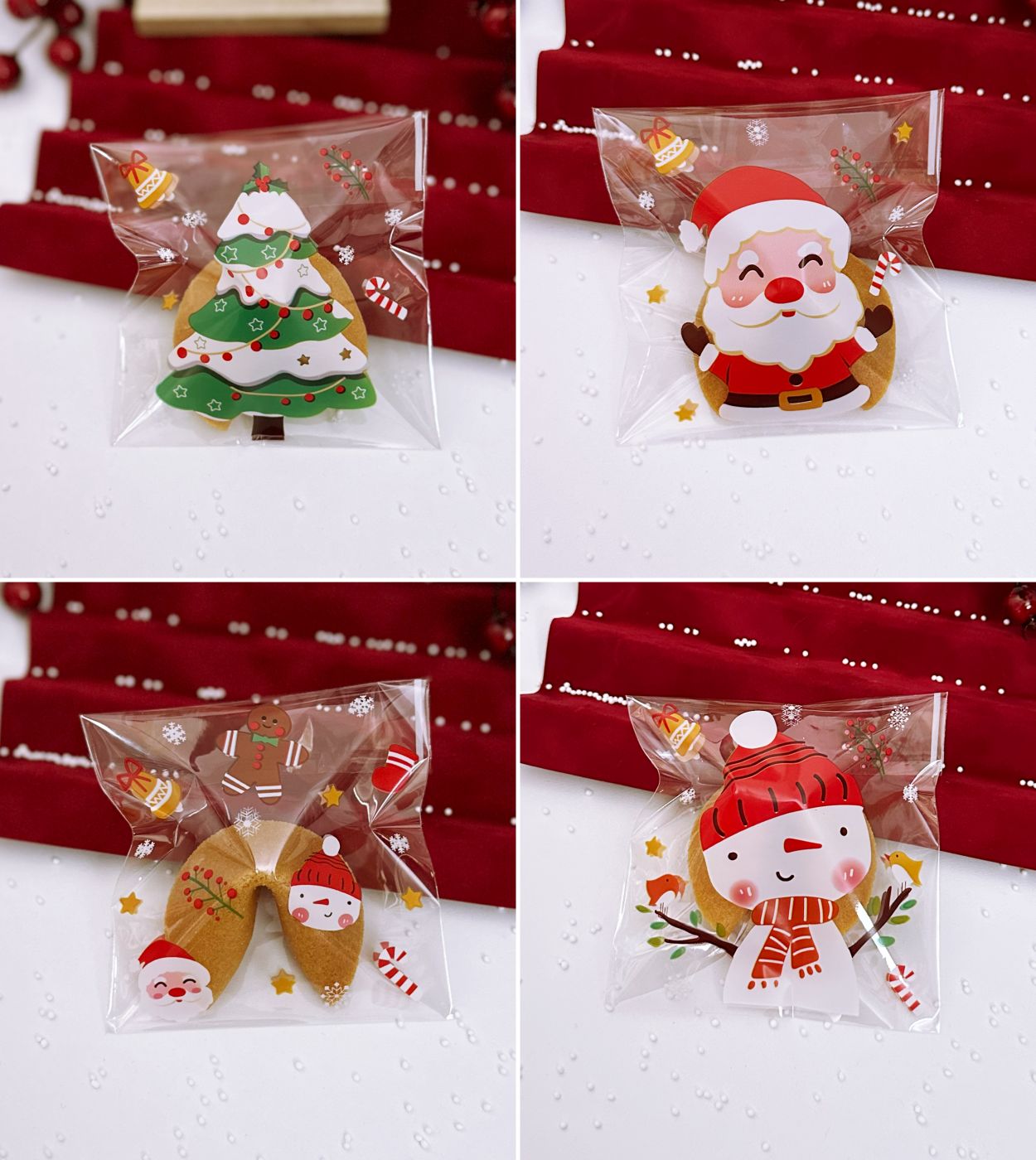 Laimės sausainis supakuotas Kalėdiniame maišelyje mix